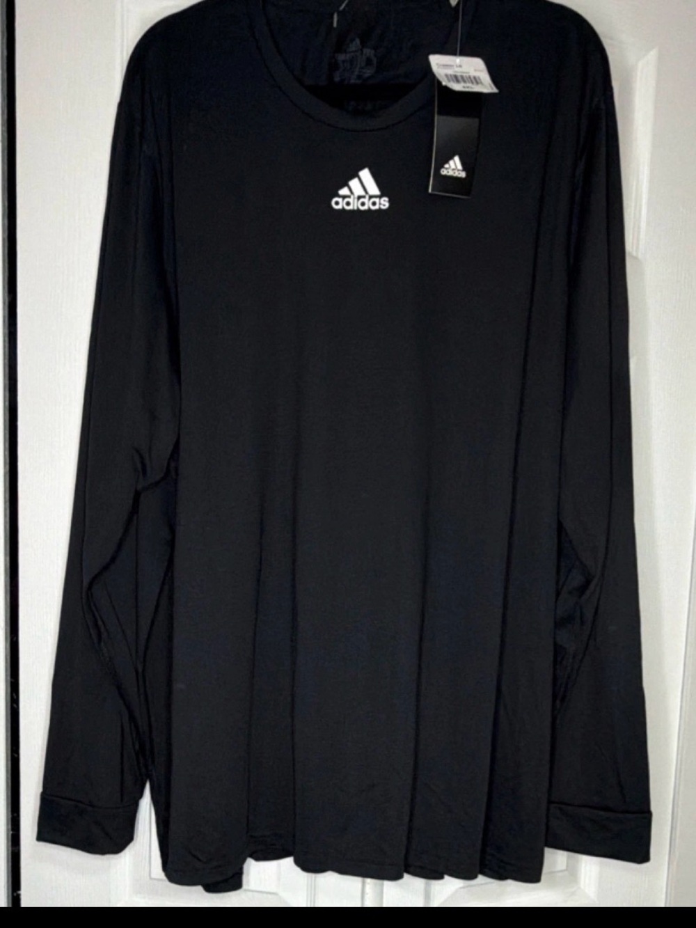 adidas Men’s Black Long Sleeve Athletic Tee with White Logo